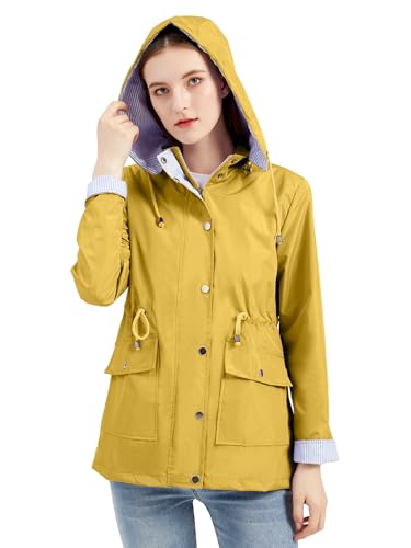 IFFEI Regenjacke Damen Wasserdicht Kapuze übergangsjacke für Frauen Leicht Outdoor Atmungsaktive Travel Yellow XL von IFFEI