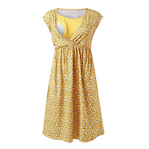 IFFEI Umstandskleid Sommer Damen Lässiges Blumenmuster Kurzarm Stillkleid Yellow L von IFFEI