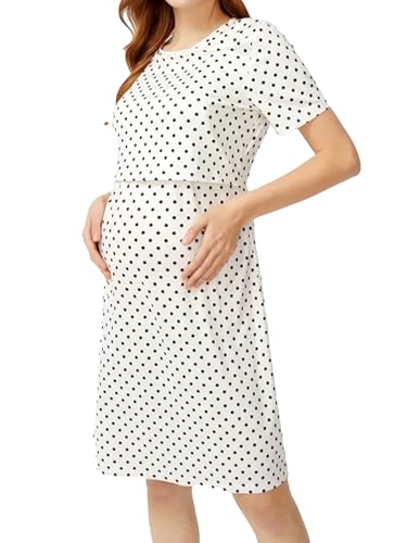 IFFEI Umstandsmode Damen Sommer Kurzarm Dots Umstandskleid Lässiges Stillkleid White M von IFFEI