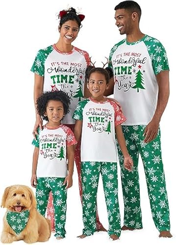 IFFEI Weihnachts Familien Pyjama Set Schneeflocke Kontrastierende Farbe Kurzärmliger Pyjama Zweiteilige Oberteile und Hosen Freizeitanzug Women XLarge von IFFEI