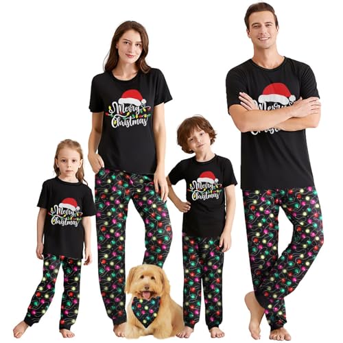 IFFEI Weihnachts Pyjama Passende Familien Pyjama Sets Kurzärmeligem Schlafanzug Zweiteiler Tops und Pants Hausanzug Weihnachtsmütze Men XXLarge von IFFEI