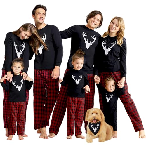 IFFEI Weihnachts Pyjama Passende Familien Pyjama Sets Langarm Schlafanzug Zweiteiler Tops und Pants Hausanzug Black Geweih Baby 10-11 ans von IFFEI