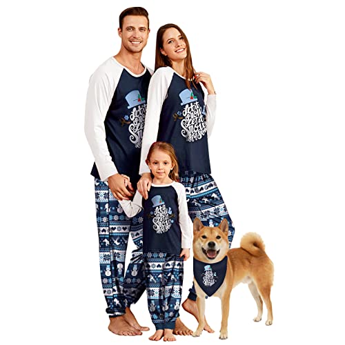 IFFEI Weihnachts Pyjama Passende Familien Pyjama Sets Langarm Schlafanzug Zweiteiler Tops und Pants Hausanzug Blaue Buchstaben 8-9 ans von IFFEI