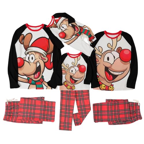 IFFEI Family Weihnachts Pyjama Set Hirschgeweih Langärmeligen Tops und Plaid Hosen Loungewear Pjs Set Große Reindeer Men Medium von IFFEI