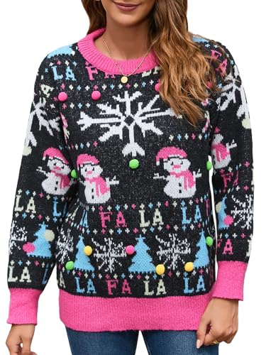IFFEI Weihnachtspullover Damen Lustige Ugly Christmas Sweater Novelty Rundhals Strickpullover for Xmas Party Snowflake M von IFFEI