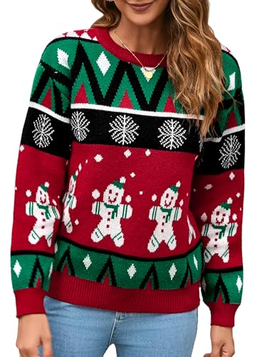 IFFEI Weihnachtspullover Damen Lustige Ugly Christmas Sweater Novelty Rundhals Strickpullover for Xmas Party Black-Tradition-B L von IFFEI