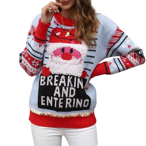 IFFEI Weihnachtspullover Damen Lustige Ugly Christmas Sweater Novelty Rundhals Strickpullover for Xmas Party Doll S von IFFEI