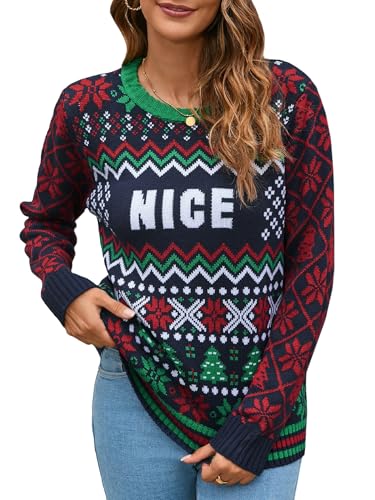IFFEI Weihnachtspullover Damen Lustige Ugly Christmas Sweater Novelty Rundhals Strickpullover for Xmas Party Nice M von IFFEI