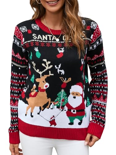 IFFEI Weihnachtspullover Damen Lustige Ugly Christmas Sweater Novelty Rundhals Strickpullover for Xmas Party Snowman-Elk S von IFFEI