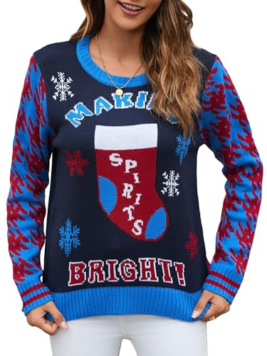 IFFEI Weihnachtspullover Damen Lustige Ugly Christmas Sweater Novelty Rundhals Strickpullover for Xmas Party Socks L von IFFEI