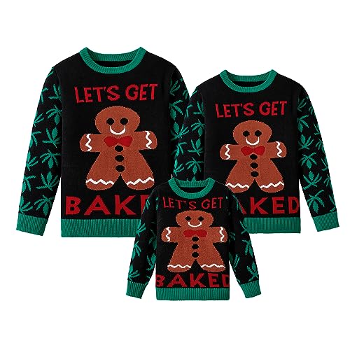 IFFEI Weihnachtspullover Familie Set Rundhals Lustige Ugly Christmas Sweater Gingerbread-Black Women Large von IFFEI