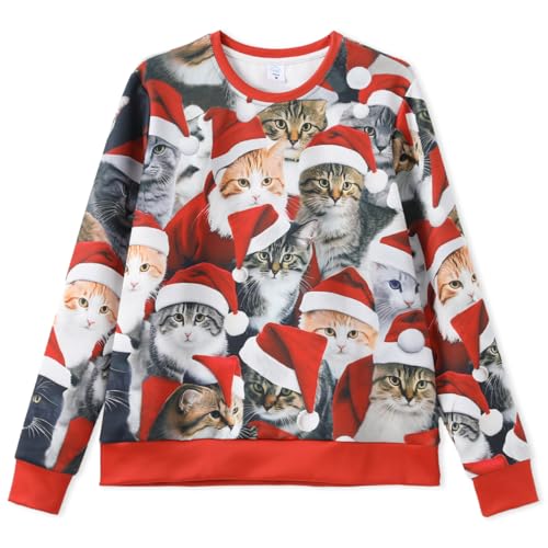 IFFEI Weihnachtspullover for Damen Herren 3D Graphic Ugly Christmas Sweater Lustige Sweatshirt Tops for Xmas Party Cat Women Medium von IFFEI