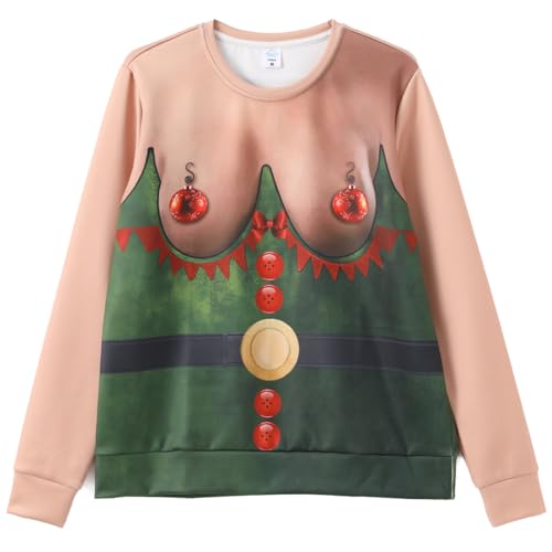 IFFEI Weihnachtspullover for Damen Herren 3D Graphic Ugly Christmas Sweater Lustige Sweatshirt Tops for Xmas Party Elf Boobs Women Large von IFFEI