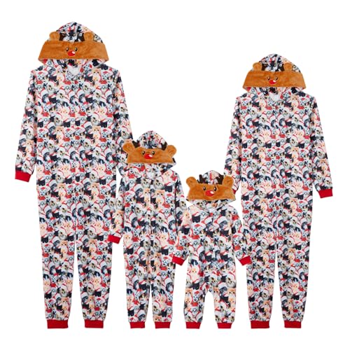 IFFEI Weihnachtspyjama für die Familie Passender Einteiliger Pyjama Aufdruck und Kapuzenpullover mit Cat 4-5 Years von IFFEI