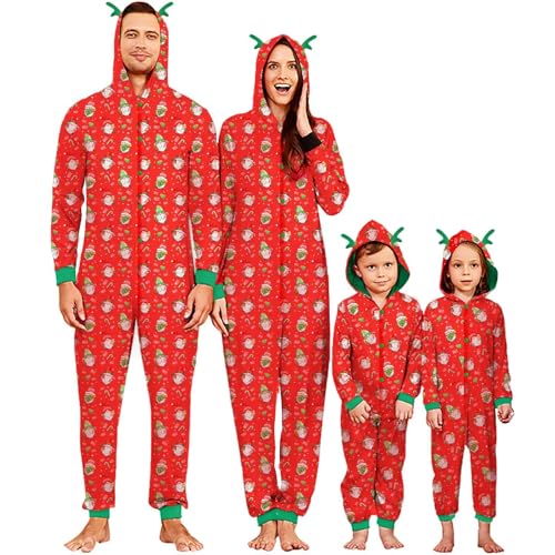IFFEI Weihnachtspyjama für die Familie Passender einteiliger Pyjama mit Santa Aufdruck und Kapuzenpullover Rot-Santa 6-7 Years von IFFEI