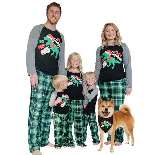 IFFEI Weihnachtspyjamas für die Familie, passende Pyjama-Sets mit Hirsch-Langarm-T-Shirt und Karierten Hosen, Loungewear mit Tasche 6-7 Years von IFFEI