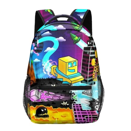 IFHSIGoe Geometry Dash Kinder-Rucksack, 43,2 cm (17 Zoll), für Studenten, Campus, Schultasche, Laptop-Umhängetasche, geeignet für Jungen und Mädchen), zusätzliche Weblabs von IFHSIGoe