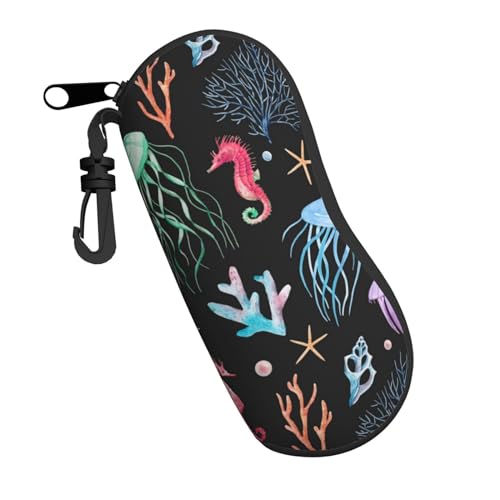 IFHSIGoe Tragbares, weiches Brillenetui, Seepferdchen, Koralle, Perlen, 3D-Druck, Reißverschluss, Sonnenbrillen-Organizer, Tasche, mit Karabiner, Siehe Abbildung, One size von IFHSIGoe