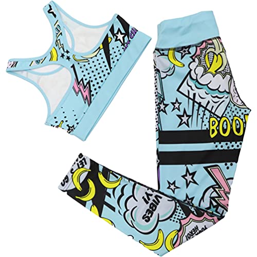IFIKK Cartoon-Druck Leggings Frauen Lustiges Top + Leggings 2-teiliges Set Workout Training Sets Frauen Sets, blau, 36 von IFIKK