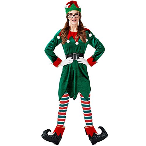 IFIKK Damen Nikolaus Kostüm Weihnachtsmann Kostümset Weihnachtskostüm Wichtel Weihnachtself Set perfekt für Weihnachten Karneval Fancy Cosplay Dress Elfen-Kostüm Weihnachts kostüm Elfen Outfit von IFIKK