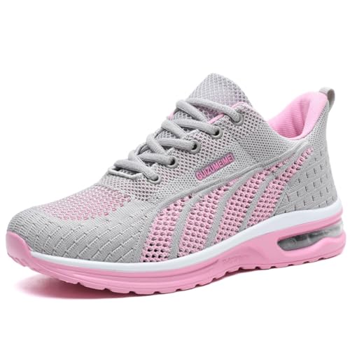 IFIKK Frauen Laufschuhe Damen Atmungsaktive Turnschuhe Mesh Air Kissen Tennis Frauen Sport Schuhe Outdoor Lace Up Training Schuhe (Grau,36) von IFIKK