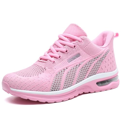 IFIKK Frauen Laufschuhe Damen Atmungsaktive Turnschuhe Mesh Air Kissen Tennis Frauen Sport Schuhe Outdoor Lace Up Training Schuhe (Rosa,36) von IFIKK