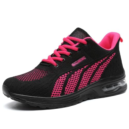 IFIKK Frauen Laufschuhe Damen Atmungsaktive Turnschuhe Mesh Air Kissen Tennis Frauen Sport Schuhe Outdoor Lace Up Training Schuhe (Rose Rot,41) von IFIKK