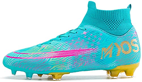 IFIKK Fußballschuhe Herren High Top Spike Cleats Athletics Fußballschuhe Kinder Jungen Professionelle Trainingsschuhe Outdoor Sport Fußball Stiefel Wettkampf Unisex-Kinder (Grün Gelb, 35) von IFIKK