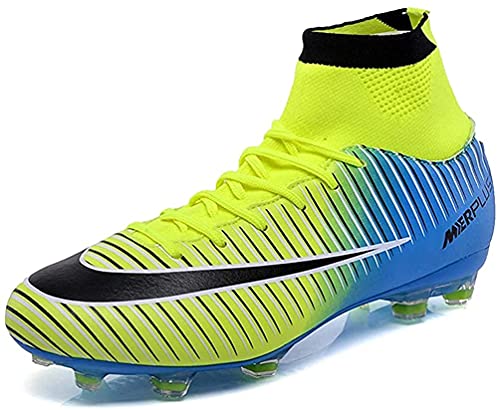 IFIKK Fußballschuhe Herren High Top Spike Cleats Athletics Fußballschuhe Kinder Jungen Professionelle Trainingsschuhe Outdoor Sport Fußball Stiefel Wettkampf Unisex-Kinder (Grün blau, 37) von IFIKK