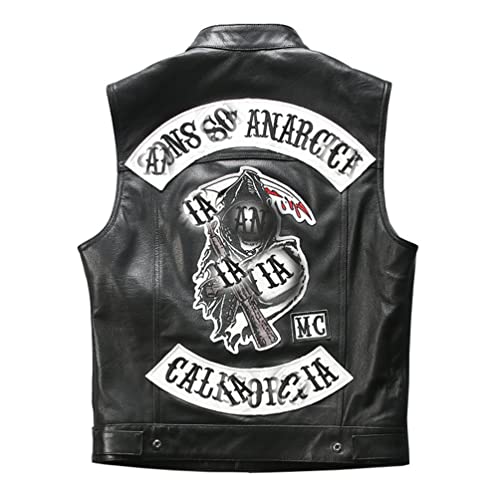 IFIKK Harley Weste besticktes Revers Lederweste Herren diagonaler Reißverschluss Taille, Seil Leder, Motorradweste Rock Punk Heavy Metal Öl Wachs Lederweste von IFIKK