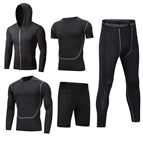 IFIKK Herren 5 Stücke Sportanzug-Set Trainingsanzug-Sets Sport Anzug Schnell Trocken Joggen Kleidung Strumpfhosen Laufanzüge Kompression Shirt Gym Training Lauf Trainingsanzüge (Stil#1, XL) von IFIKK