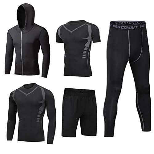 IFIKK Herren 5 Stücke Sportanzug-Set Trainingsanzug-Sets Sport Anzug Schnell Trocken Joggen Kleidung Strumpfhosen Laufanzüge Kompression Shirt Gym Training Lauf Trainingsanzüge (Stil#10, L) von IFIKK