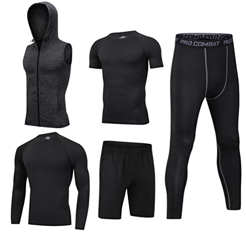 IFIKK Herren 5 Stücke Sportanzug-Set Trainingsanzug-Sets Sport Anzug Schnell Trocken Joggen Kleidung Strumpfhosen Laufanzüge Kompression Shirt Gym Training Lauf Trainingsanzüge (Stil#11, L) von IFIKK