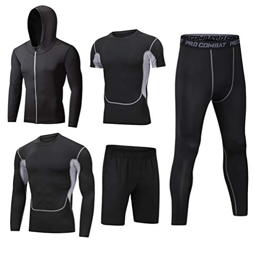 IFIKK Herren 5 Stücke Sportanzug-Set Trainingsanzug-Sets Sport Anzug Schnell Trocken Joggen Kleidung Strumpfhosen Laufanzüge Kompression Shirt Gym Training Lauf Trainingsanzüge (Stil#12, 3XL) von IFIKK