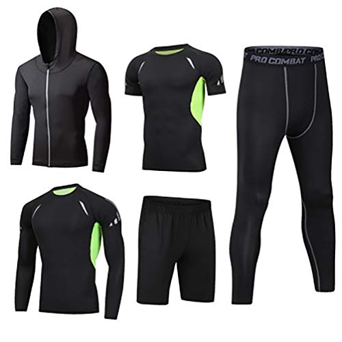 IFIKK Herren 5 Stücke Sportanzug-Set Trainingsanzug-Sets Sport Anzug Schnell Trocken Joggen Kleidung Strumpfhosen Laufanzüge Kompression Shirt Gym Training Lauf Trainingsanzüge (Stil#6, XL) von IFIKK