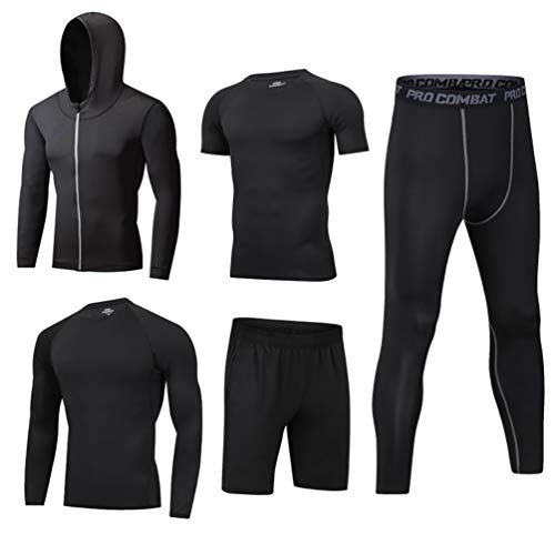 IFIKK Herren 5 Stücke Sportanzug-Set Trainingsanzug-Sets Sport Anzug Schnell Trocken Joggen Kleidung Strumpfhosen Laufanzüge Kompression Shirt Gym Training Lauf Trainingsanzüge (Stil#9, XL) von IFIKK