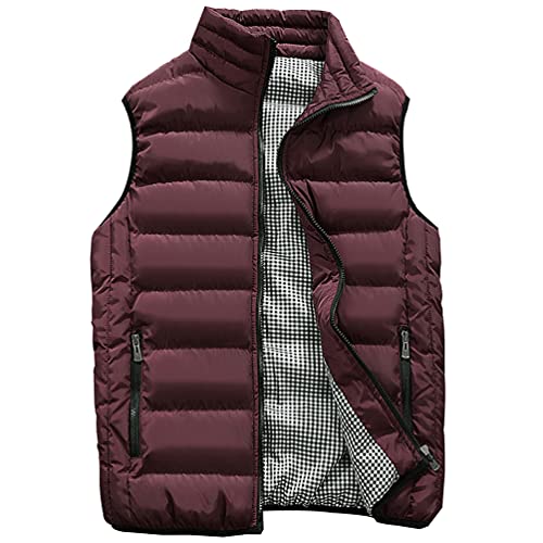 IFIKK Herren Ärmellose Weste Steppweste Stehkragen Daunenweste Winterweste Jacke Bodywarmer Outdoor Slim-fit Puffer Weste mit Reißverschluss Taschen Wintermantel Sportweste (Weinrot, L) von IFIKK