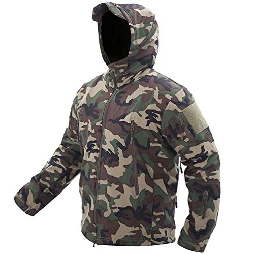 IFIKK Herren Softshelljacke Wasserdicht Winddicht Militär Camouflage Jacke Mit Kapuze Warme Outdoorjacke Herren Outdoorjacke mit Multi Reißverschlusstaschen Fleecejacke (Stil#6, S) von IFIKK