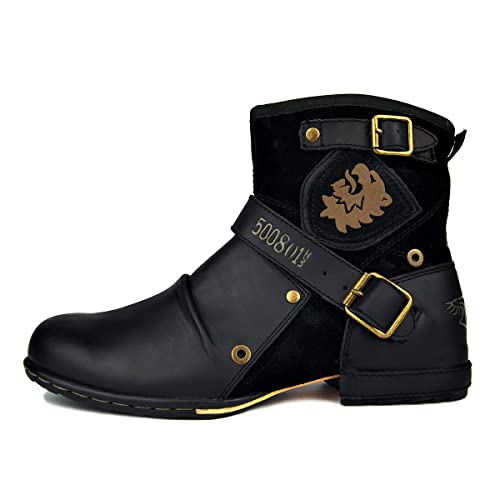 IFIKK Herren Stiefeletten Hochwertige Arbeits Cowboystiefel Reißverschluss Motorradstiefel Herrenmode Westernstiefel (Schwarz,44,44) von IFIKK