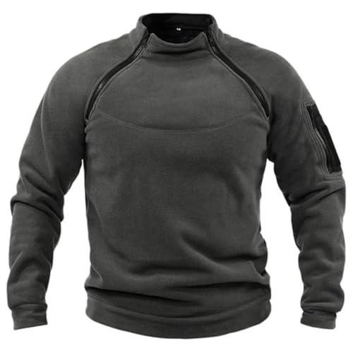 IFIKK Herren Taktische Pullover Casual Military Sweatshirt Fleece Jacke Stehkragen Pullover Einfarbig Pullover Winddicht Kleidung (Dunkelgrau,4XL) von IFIKK