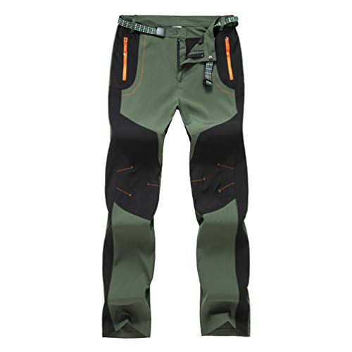 IFIKK Herren Wanderhose Wasserdicht Softshellhose Outdoorhose Dünnschnitt Winddicht Sportarten Kletterhose Funktionshose Trekkinghose mit Zipper-Taschen und Gürtel (ArmyGreen (Herren), M) von IFIKK