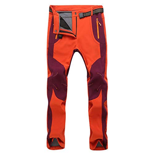 IFIKK Herren Wanderhose Wasserdicht Softshellhose Outdoorhose Winddicht Warm Fleece Gefüttert Sportarten Kletterhose Skihose Winter Trekkinghose mit Zipper-Taschen (Orange (Damen), M) von IFIKK