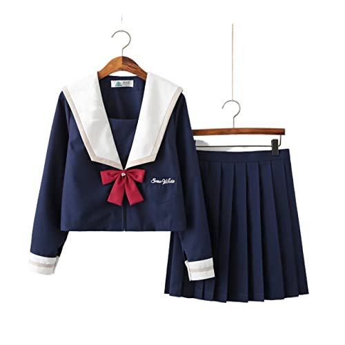 IFIKK JK Uniform Japan Frauen Kostüm Seemann Uniform Schuluniform Set Im Kansai Stil Langarm Faltenrock Set (JK Q012,S,S) von IFIKK