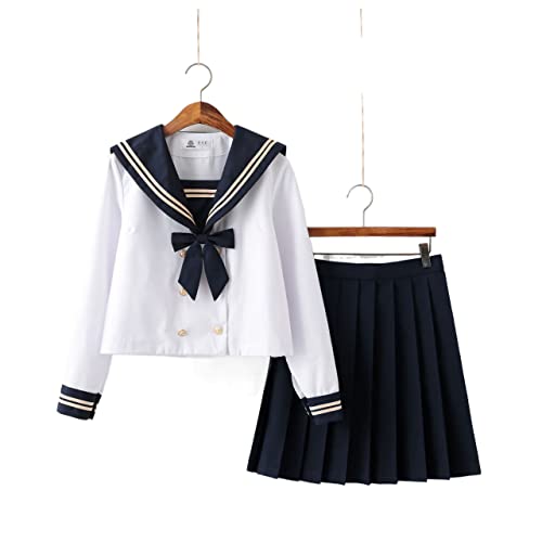 IFIKK JK Uniform Japan Frauen Kostüm Seemann Uniform Schuluniform Set Im Kansai Stil Langarm Faltenrock Set (JK Q09,L,L) von IFIKK