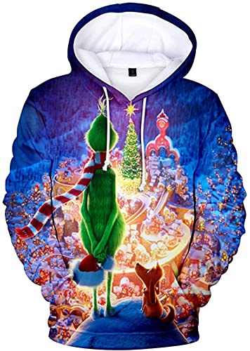 IFIKK Jungen Anime Kapuzenpullover Herren 3D Druck Fun-Kapuzenpullover Kreativer Weihnachts Anime Hoodie Pullover Weihnachtsmann Hoodie Bequemes Sweatshirt mit Kängurutasche (Stil 25, XL) von IFIKK