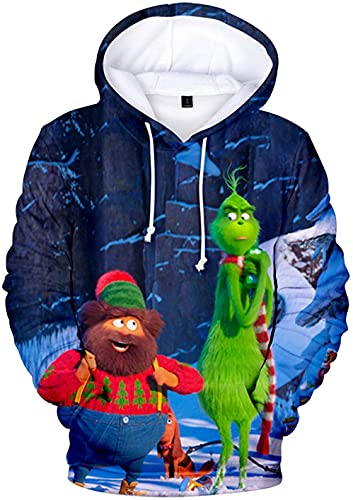 IFIKK Jungen Anime Kapuzenpullover Herren 3D Druck Fun-Kapuzenpullover Kreativer Weihnachts Anime Hoodie Pullover Weihnachtsmann Hoodie Bequemes Sweatshirt mit Kängurutasche (Stil 27, S) von IFIKK