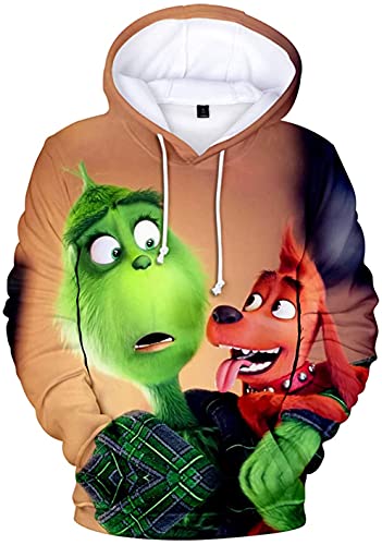 IFIKK Jungen Anime Kapuzenpullover Herren 3D Druck Fun-Kapuzenpullover Kreativer Weihnachts Anime Hoodie Pullover Weihnachtsmann Hoodie Bequemes Sweatshirt mit Kängurutasche (Stil 32, XS) von IFIKK