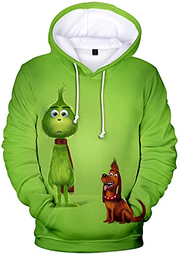 IFIKK Jungen Anime Kapuzenpullover Herren 3D Druck Fun-Kapuzenpullover Kreativer Weihnachts Anime Hoodie Pullover Weihnachtsmann Hoodie Bequemes Sweatshirt mit Kängurutasche (Stil 34, XS) von IFIKK