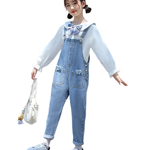 IFIKK Little Big Kid Lätzchen Overalls Blau Verstellbare Gürtel Denim Latzhose, Jeans Mädchen Kinder Latzhose von IFIKK