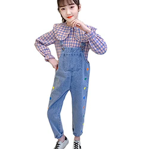 IFIKK Little Big Kid Lätzchen Overalls Blau Verstellbare Gürtel Denim Latzhose, Jeans Mädchen Kinder Latzhose von IFIKK